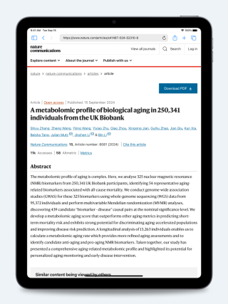 Publication: A metabolomic profile of biological aging in 250,341 individuals from the UK Biobank.